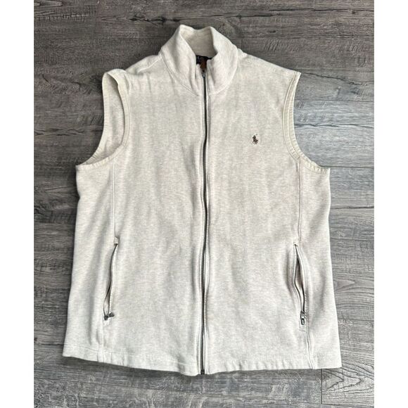 Lauren Ralph Lauren Other - Ralph Lauren Polo Sweater Vest Mens Large Beige Cardigan Full Zip Sleeveless L